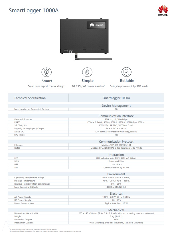 Huawei Smart Logger 1000A บริษัท อาร์3โซล่าเซลล์ จำกัด