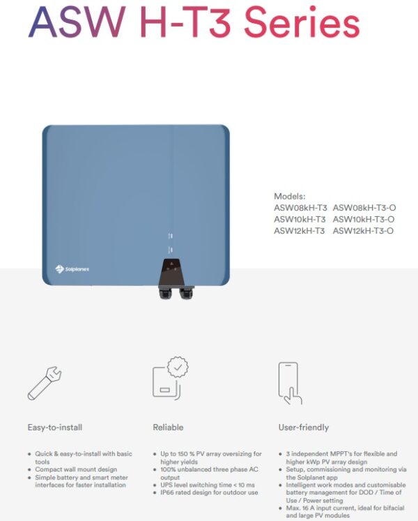 Solplanet  ASW010kH-T3 3P  HV Battery ประกัน 10 ปี