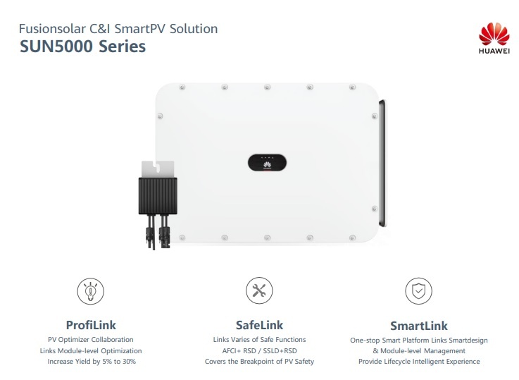 Huawei 150KW 3P SUN5000 + optimizer รับประกันหัวเหว่ยศูนย์ไทย 5 ปี