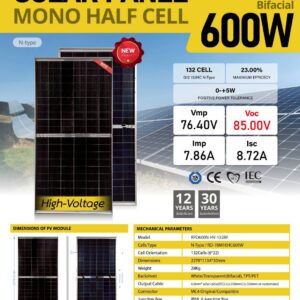 RAPD แผงโซล่าเซลล์ 600W MONO 600W N-Type  ไฮโวลท์